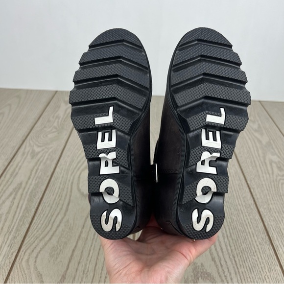 Sorel Joan Of Arctic Wedge II Leather Buckle Booties 6.5M Blackened Brown $235 - Picture 9 of 10